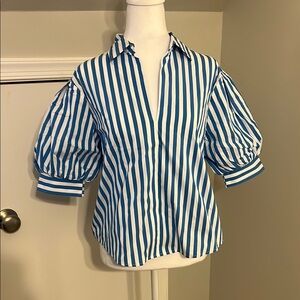 AYR Blue and White Striped Women's Top S
